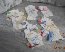 junk journal snippets, 5 handmade clusters layered scrappy fabric lace E