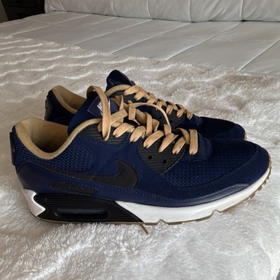 Nike Air Max 90 Men's Blue/Tan/Black/White Low Top Lace-Up Sneakers Rubber