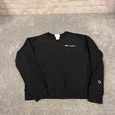 Champion Women s Size M Medium Reverse Weave Sweatshirt Logo Crewneck Black