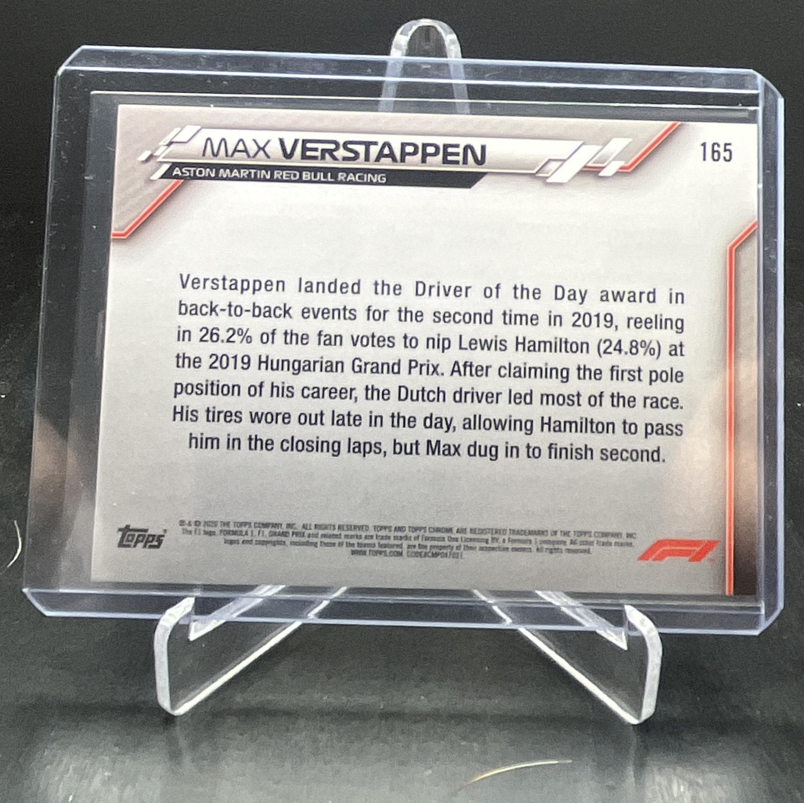 2020 Topps Chrome Sapphire Formula 1 F1 Max Verstappen #165 view 2