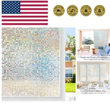 Window Privacy Film Stained Glass Window Film, Mosaic Rainbow Decorative Glas...