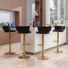 Set of 2 Bar Stools Adjustable Swivel Velvet Retro Kitchen Counter Height Chair 