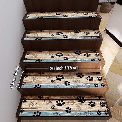 3/7/15 Pack Paw Print Pattern Country Style Thickened Stair Treads, 8 Inches X