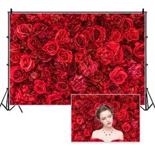 Red Flower Wall Backdrop Rose Floral Valentines Mothers Day 7x5 Ft 1 PCS