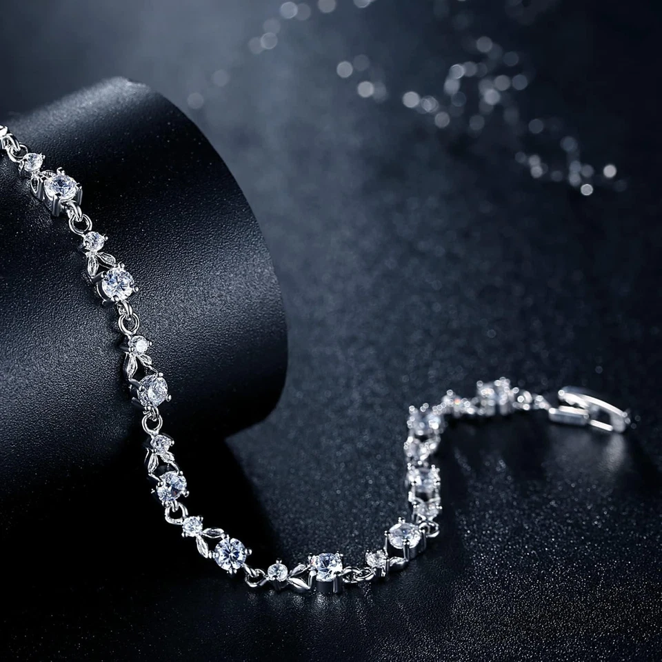 WOSTU 镀白金 3 毫米 CZ 经典网球婚礼手链透明银色  — 第 2/4 张图片