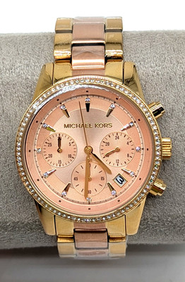 Michael Kors MK6475 Damenuhr goldfarbenes Gehäuse rosa Armband - nagelneu verpackt