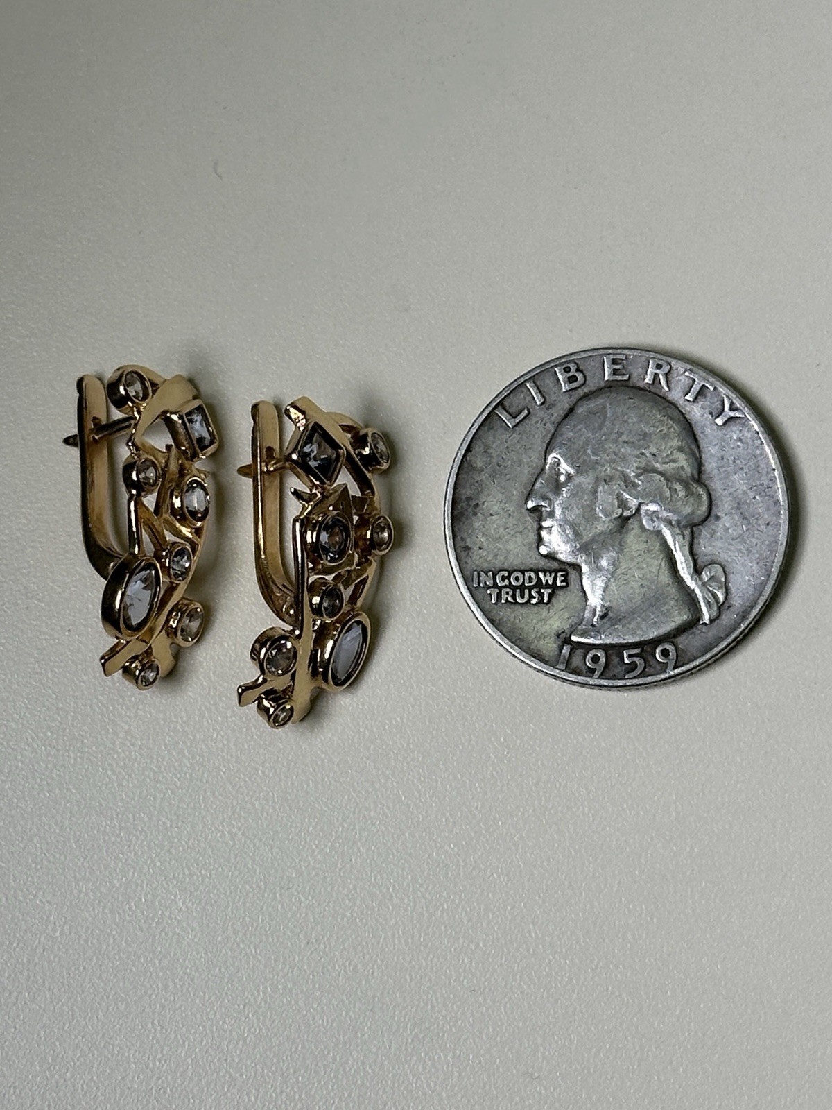 Solid 14K Yellow Gold Plug Earrings & Topaz & CZ - image 6