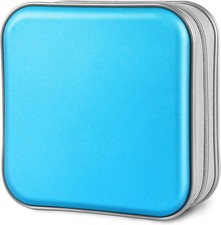 CD Case, 40 Capacity CD/DVD Case Holders Wallet Hard Plastic DVD Sky Blue