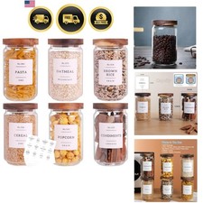 6 Set Glass Pantry Storage Jars with Acacia Airtight Lid - 23oz Thicken Glass...
