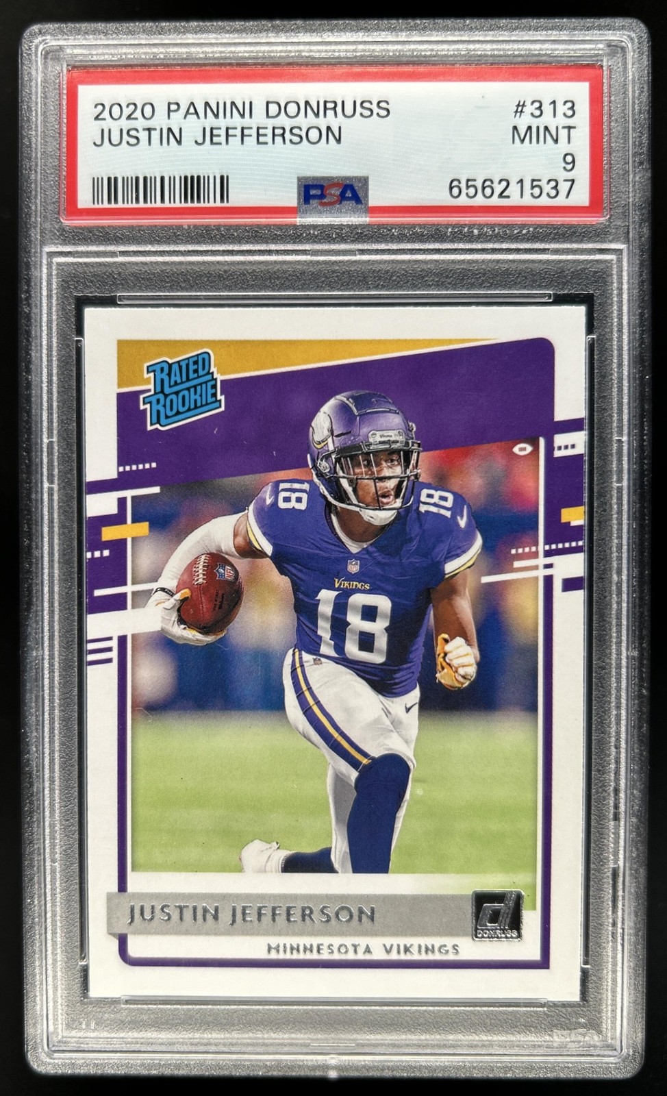 2020 Panini Donruss Justin Jefferson Rookie RC #313 Vikings PSA 9 view 1