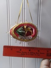 VTG Beaded Sequin Push Pin Indent Diorama Deer Christmas Ornament