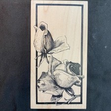 Very Large Rose Buds Rubber Stamp 3x5" Moderate Stain on Rubber