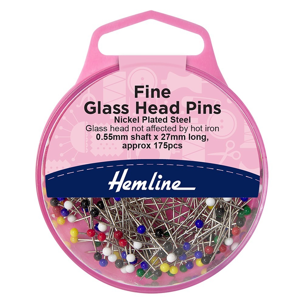 Hemline: Pins: Fine Glass Head: Nickel Plated Steel: 27mm: 175 Pieces