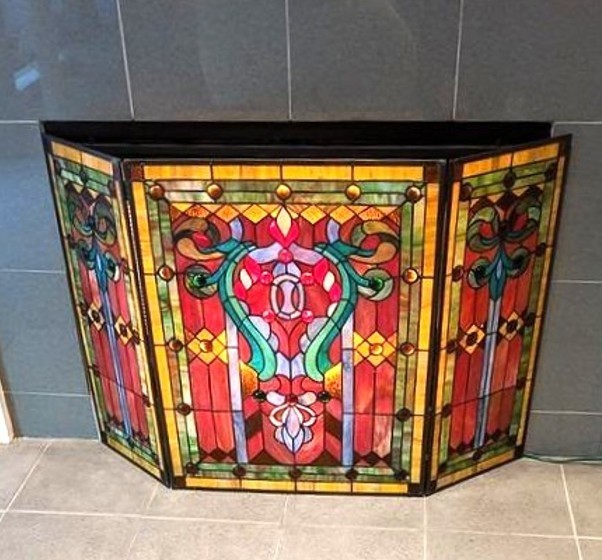 Tiffany Victorian Style Stained Glass Fireplace Screen Foldable 3
