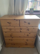 Pine Chest of Drawers 6 Drawer Rustic Storage Unit 4 large and 2 small drawers 