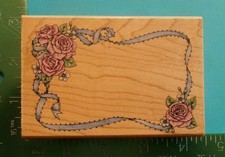 Rubber Stampede ROMANTIC ROSE FRAME Rubber Stamp A801F Flower Ribbon 1