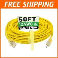50ft Outdoor Extension Cord 12/3 Heavy Duty Waterproof