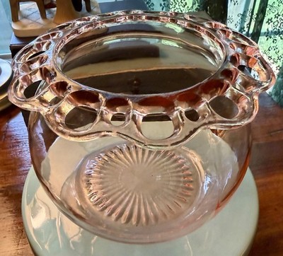 Anchor Hocking Old Colony Open Lace Pink Depression Glass Vase Jar 1935-1938