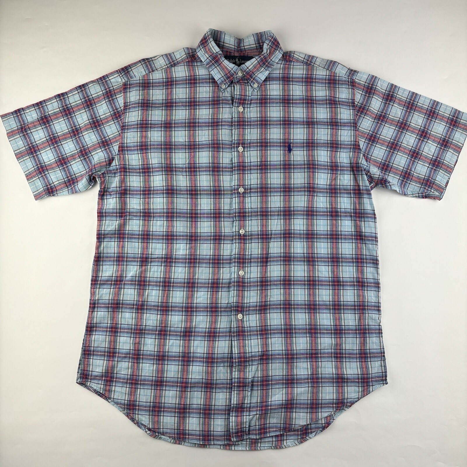 Polo vintage Ralph Lauren da uomo grande blu abbottonato classico pony nero