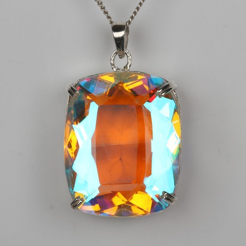 Mystic Topaz Solid 925 Silver Cushion Cut Pendant 79 Ct Hydrothermal for Party - Picture 3 of 5