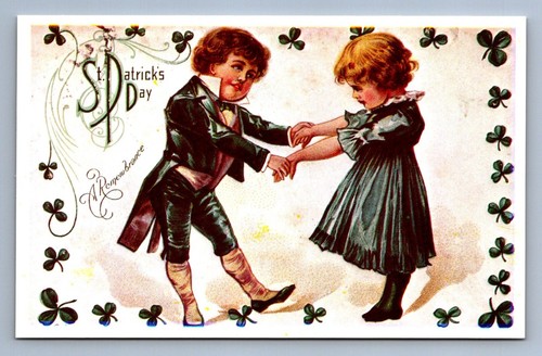 Postcard Vtg Reprint St. Patrick's Day A Remembrance Green Clover Luck