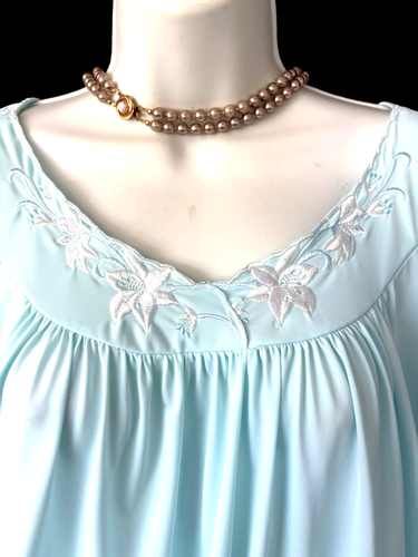 NEW MISS ELAINE Nightgown XL Embroidered Flutter Sleeves Midi Seafoam Aqua NWOT - Picture 3 of 11