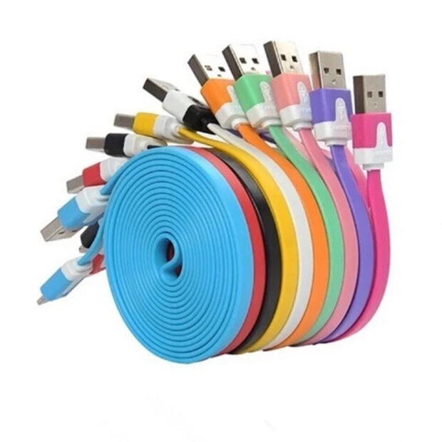 Cable Cargador MICRO USB Fideos Planos 3 X 10FT para SAMSUNG GALAXY S3 4 S6+ S7 Foto 2 de 4