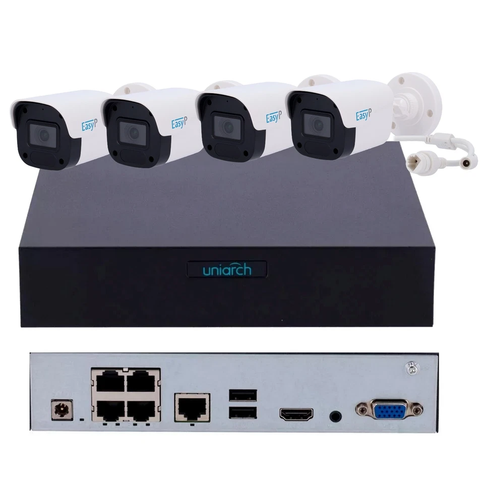 RVT SECURITY Kit IP POE NVR 4 canali e 4 telecamere Bullet Audio visione notturna 30 metri