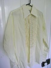 Mens Vintage Yellow Stylish Embroidered Cuban Long Sleeve shirt - size 42 -