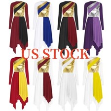 Women Metallic Contrast Block Costume Long Sleeve Liturgical Praise Dancewear