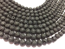Lava Round Beads, Natural Black Rock Lava Round Smooth 6mm Beads 12"inch Strand