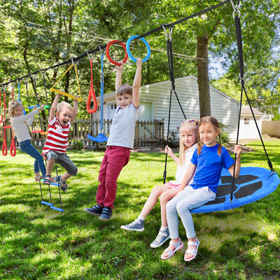 65FT Ninja Warrior Obstacle Course Sauser Swing Set with Climbing Toy Monkey Bar