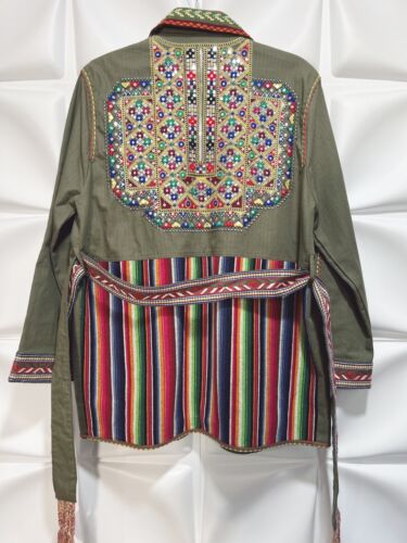 Zara Women Sz XS Embroidered Colorful Braided Belted Kimono-Style Rainbow Jacket