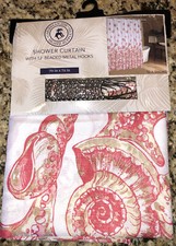 New Caribbean Joe SEA SHORE Shower Curtain Coral Tan  White with Beaded Hooks