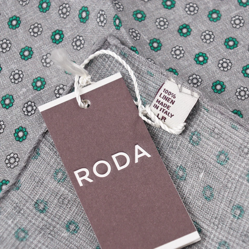 NWT RODA Gray and Green Mini Floral Medallion Print Linen Pocket Square - Image 3 of 3