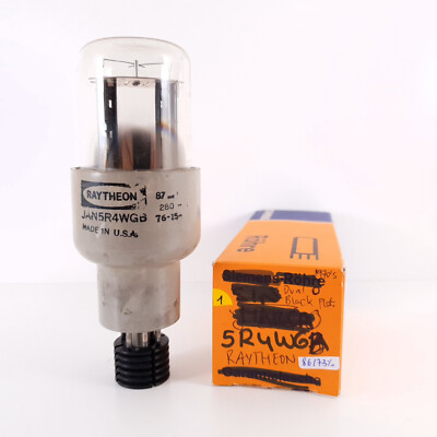 1 X 5R4WGB RAYTHEON TUBE. 70er Jahre PROD. SCHWARZE PLATTEN. DUAL HALO GETTER...