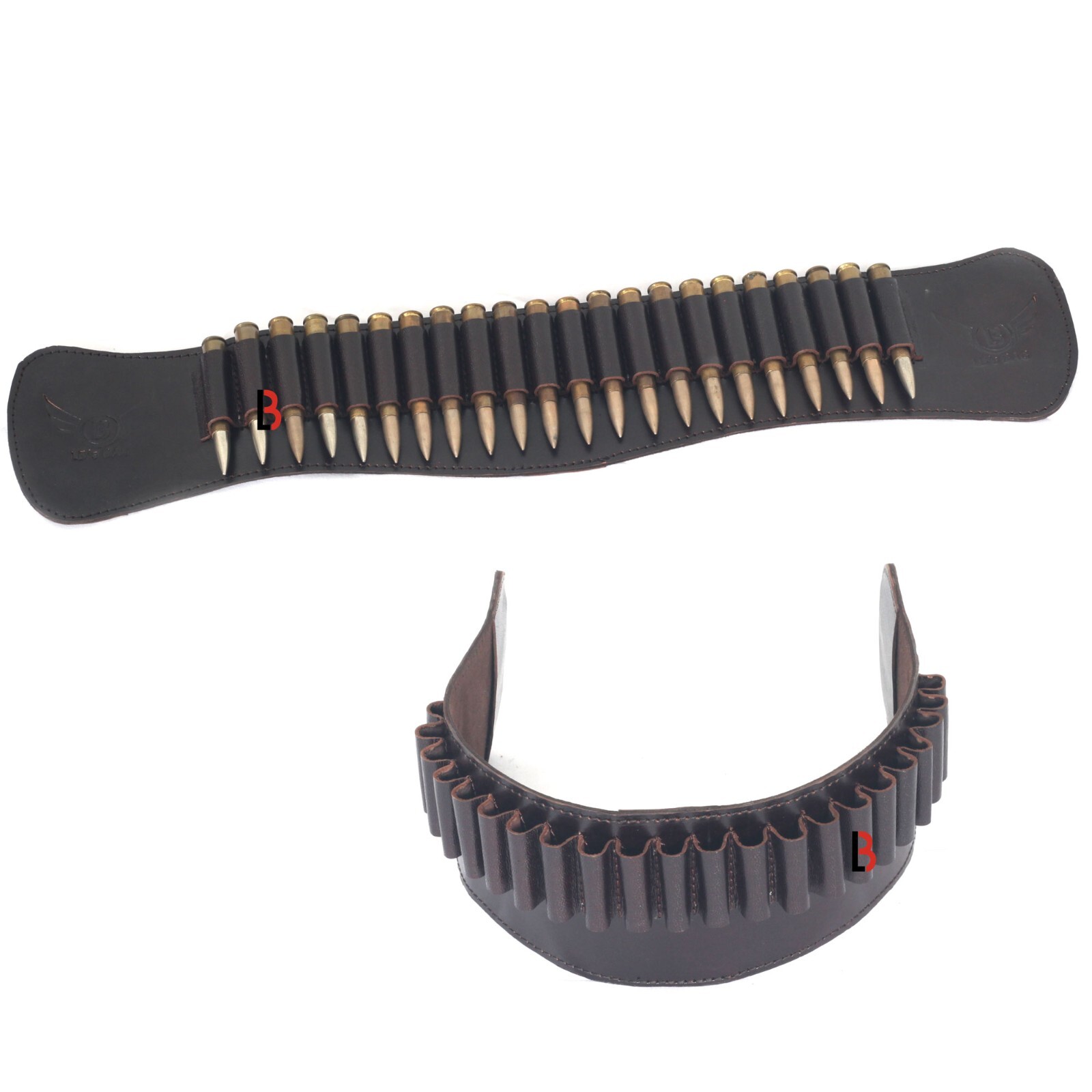 Cowhide Leather Rifle Cartridge Reload Holder, Belt Loop, 22 Loops Rifle Shells