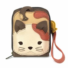 NEW CHALA ORANGE BROWN CAT RFID CREDIT CARD HOLDER ZIPPERED WALLET FAUX LEATHER