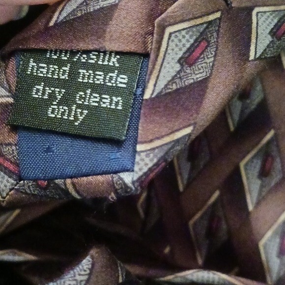 Silk Neck Tie Brown Geometric Patterned Mens Clas… - image 6