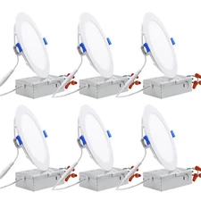 6-Pack 12W 6 Inch LED Recessed Lighting with Junction Box, 5%-100% Dimmable