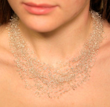 White Beaded Necklace Pearl Wedding Jewelry Winter Beadwork Choker for Women