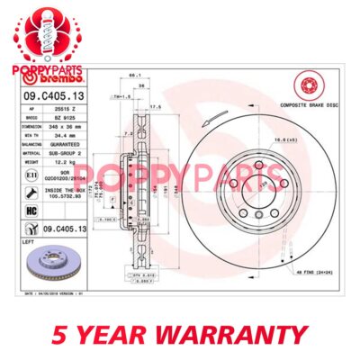 Fits BMW 5 Series 2009-2017 6 Series 2010-2018 Brake Disc Front Left Poppy