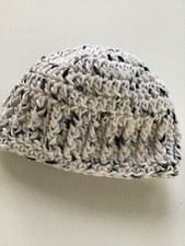Handmade Cotton Black White Boho Crochet Beanie Hat Baby Girl Boy 0-3 months