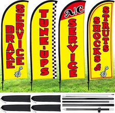 Buryeah 4 Pack Auto Repair Shop Feather Flag Kit with Flagpole Ground Stake P...