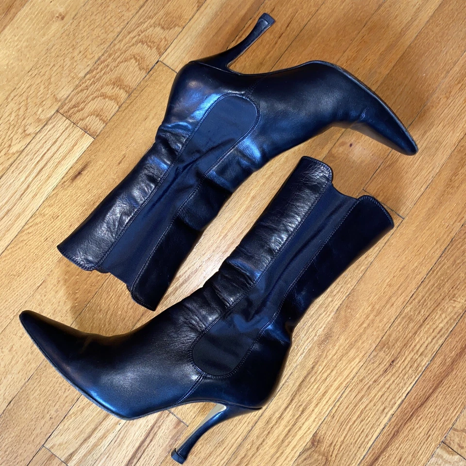 Walter Steiger Y2K Vintage Leather Stiletto Boots 39 8.5 Old Money Quiet Luxury - Image 2 of 4