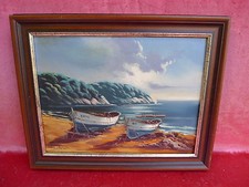 Bellissimo, Vecchio Dipinto Di Barche Sulla Spiaggia Firmato!