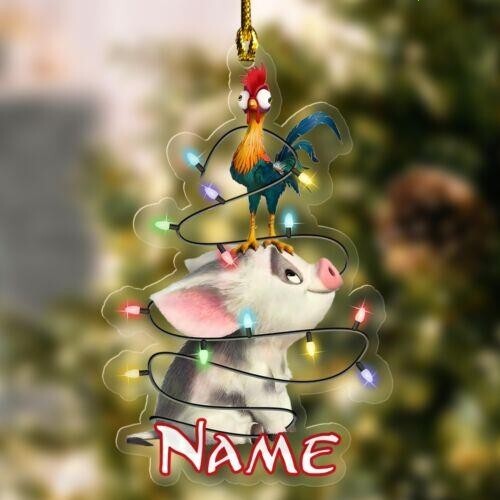 Personalized Disney Moana Pua And Hei Hei Christmas Lights Ornament Cute