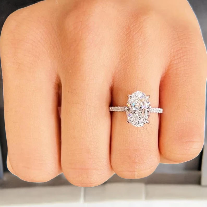 2.30CT Oval Cut Lab Grown/CVD Diamond Hidden halo Wedding Ring In 14k White Gold - Image 3 of 4