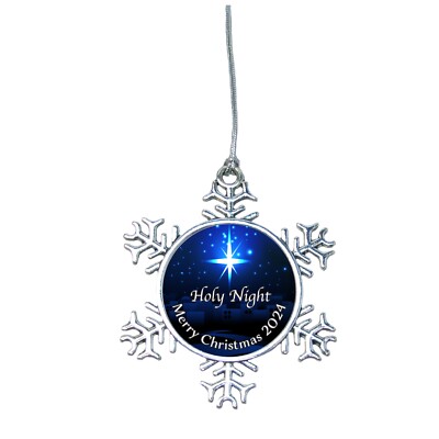 Holy Night Star Blue Silver Metal Snowflake Merry Christmas 2024 Ornament Gift