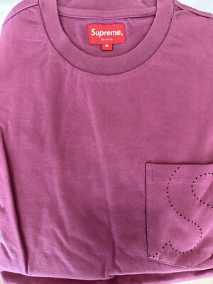 Supreme / 21SS/Laser Cut S Logo Pocket Tee/Tシャツ/M/コットン/パープル New